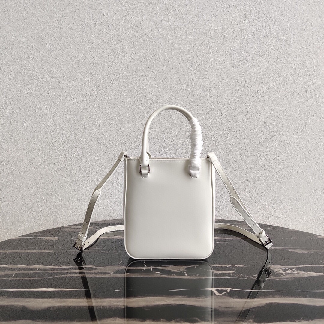 Prada Mini Leather Bucket Bag Shoulder Bag White 1BA331